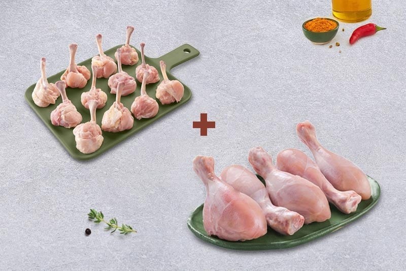 Family Protein Pack 3 (Chicken Drumstick Skinless 500.gm+ Chicken Lollipop 500.gm)